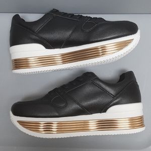 New Qupid Black Lace Up Platform Sneakers